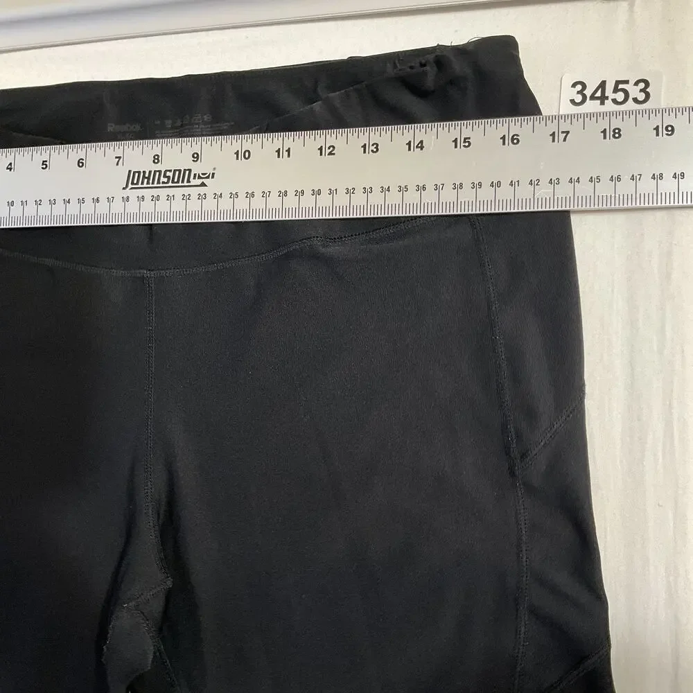 Reebok Women Activewear Pants M Black Yoga Capri Legging Logo 20
